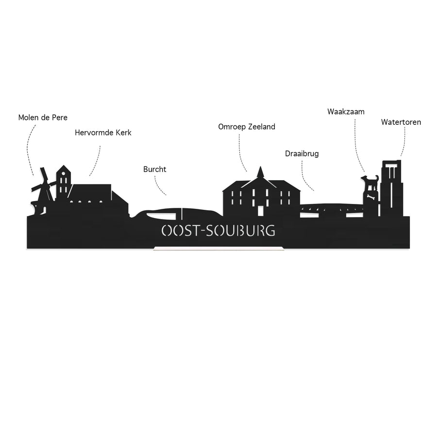 Skyline Klok Oost-Souburg Zwart glanzend gerecycled kunststof cadeau wanddecoratie relatiegeschenk van WoodWideCities