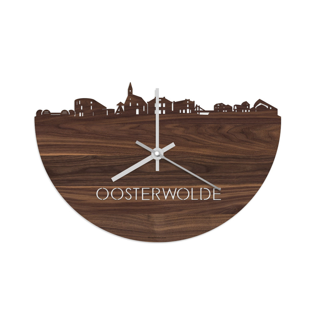 Skyline Klok Oosterwolde Noten houten cadeau wanddecoratie relatiegeschenk van WoodWideCities