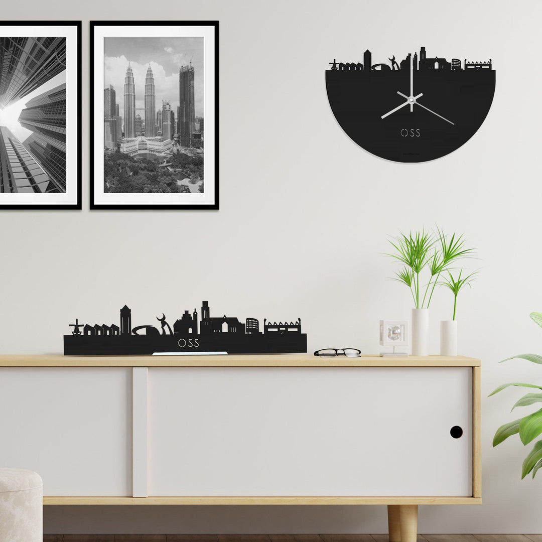 Skyline Klok Oss Black houten cadeau wanddecoratie relatiegeschenk van WoodWideCities