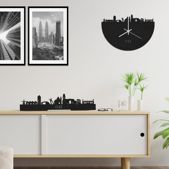 Skyline Klok Oss Black houten cadeau wanddecoratie relatiegeschenk van WoodWideCities