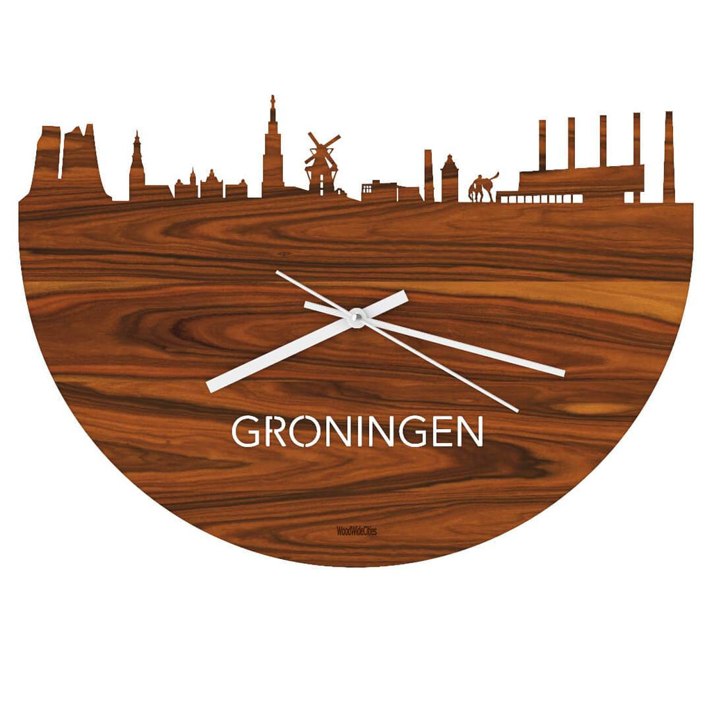 Skyline Klok Oud Groningen Palissander houten cadeau wanddecoratie relatiegeschenk van WoodWideCities