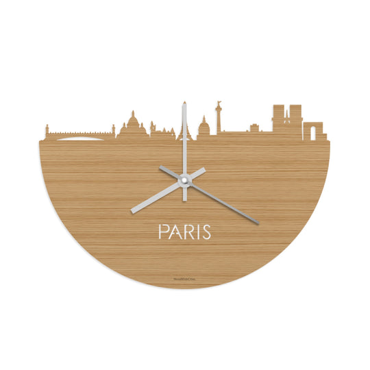 Skyline Klok Parijs Bamboe houten cadeau wanddecoratie relatiegeschenk van WoodWideCities