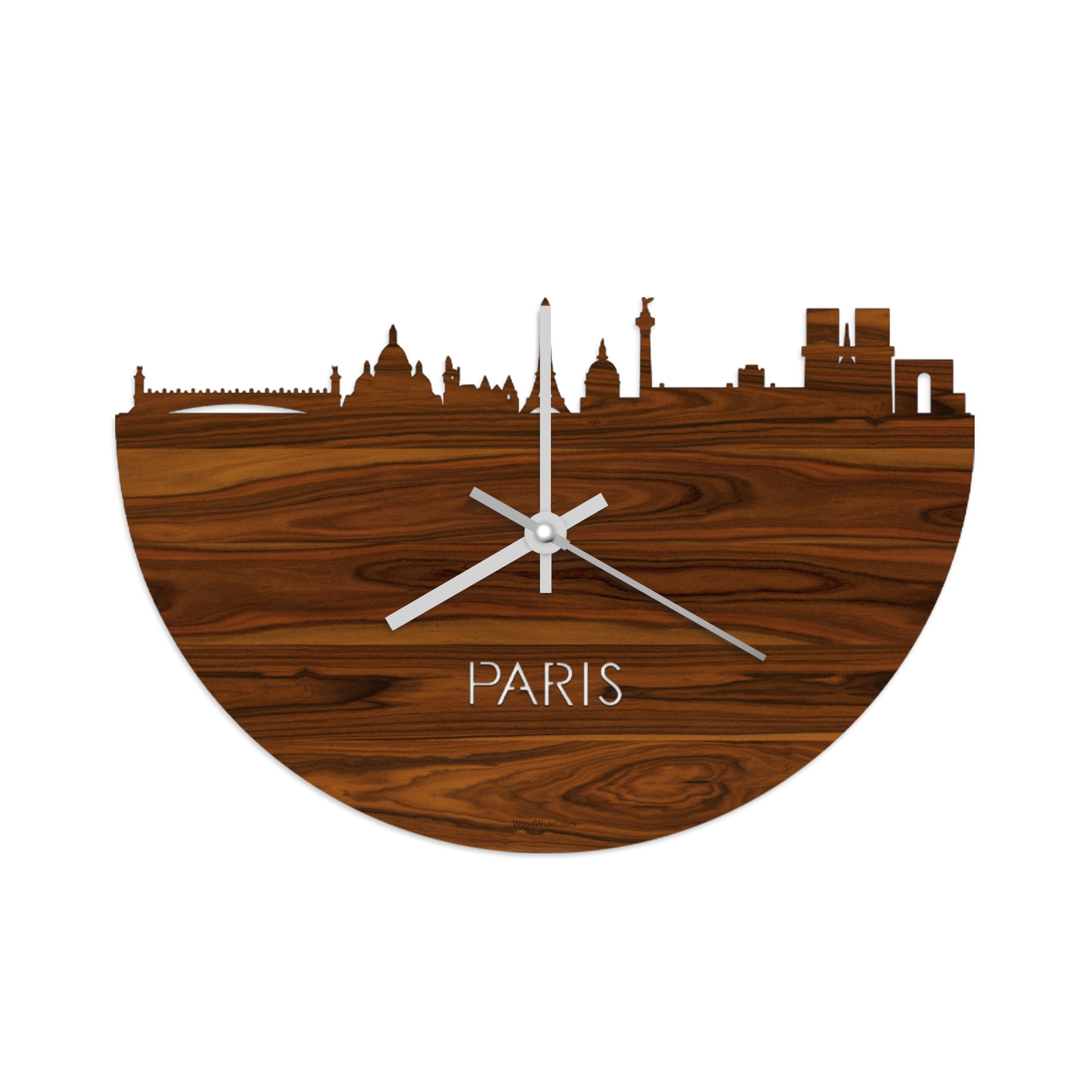 Skyline Klok Parijs Palissander houten cadeau wanddecoratie relatiegeschenk van WoodWideCities