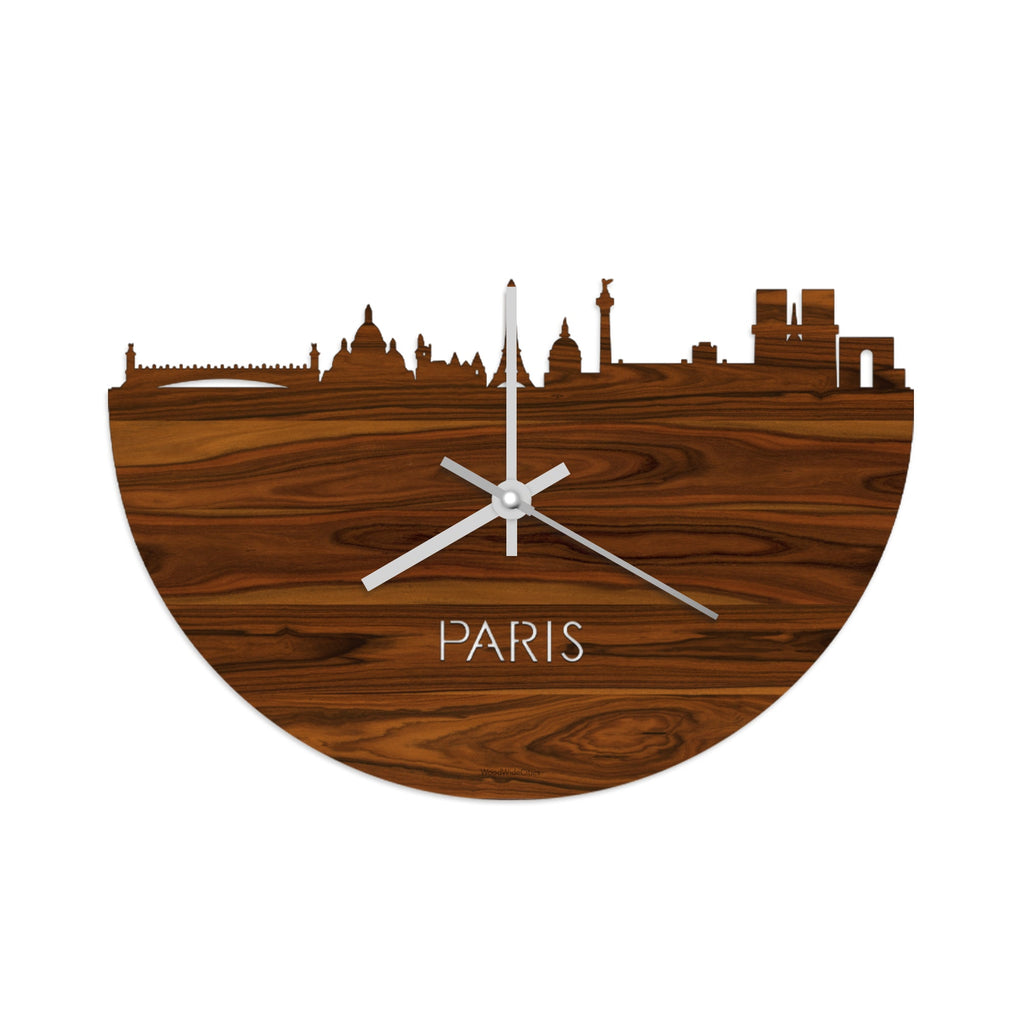 Skyline Klok Parijs Palissander houten cadeau wanddecoratie relatiegeschenk van WoodWideCities