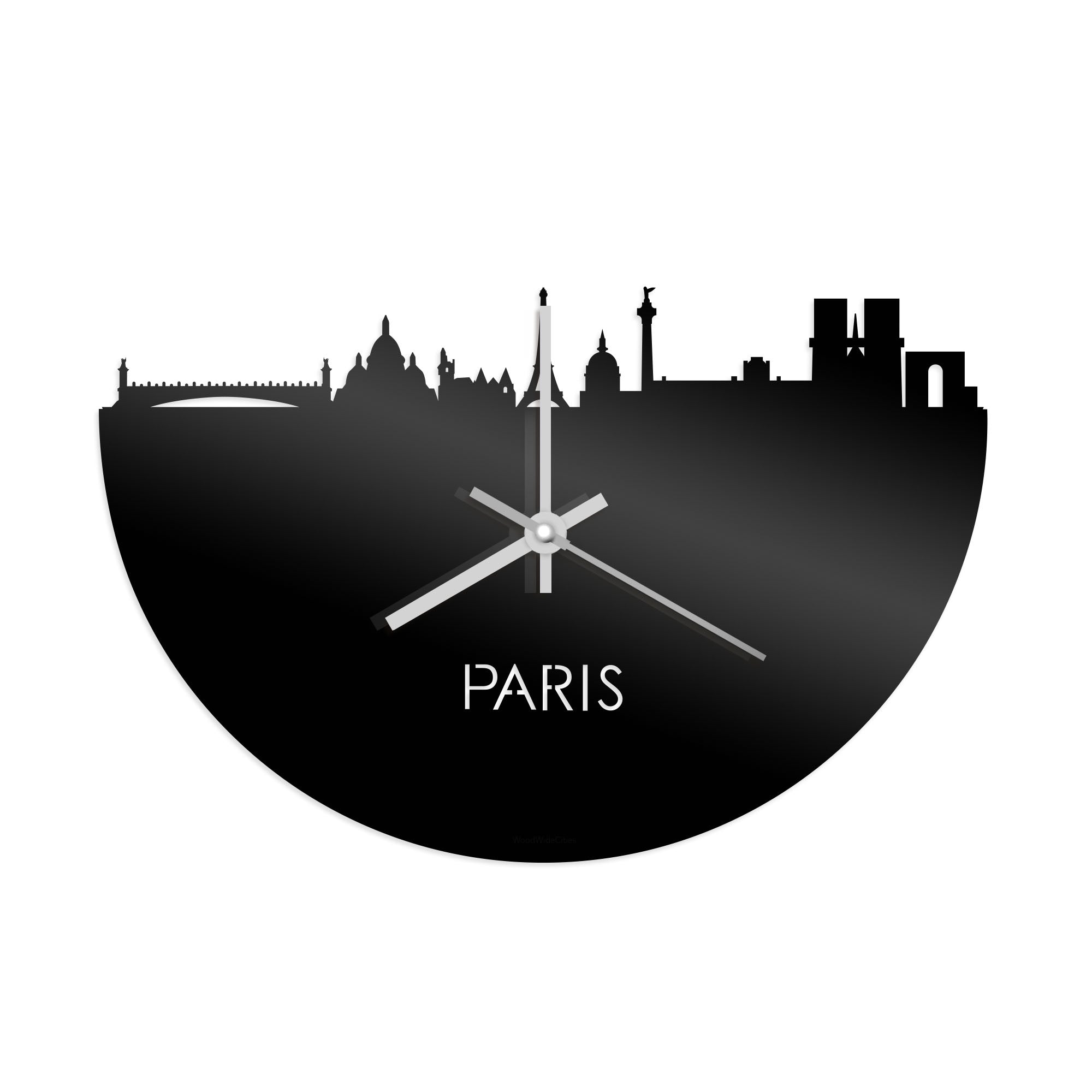 Skyline Klok Parijs Zwart glanzend gerecycled kunststof cadeau wanddecoratie relatiegeschenk van WoodWideCities