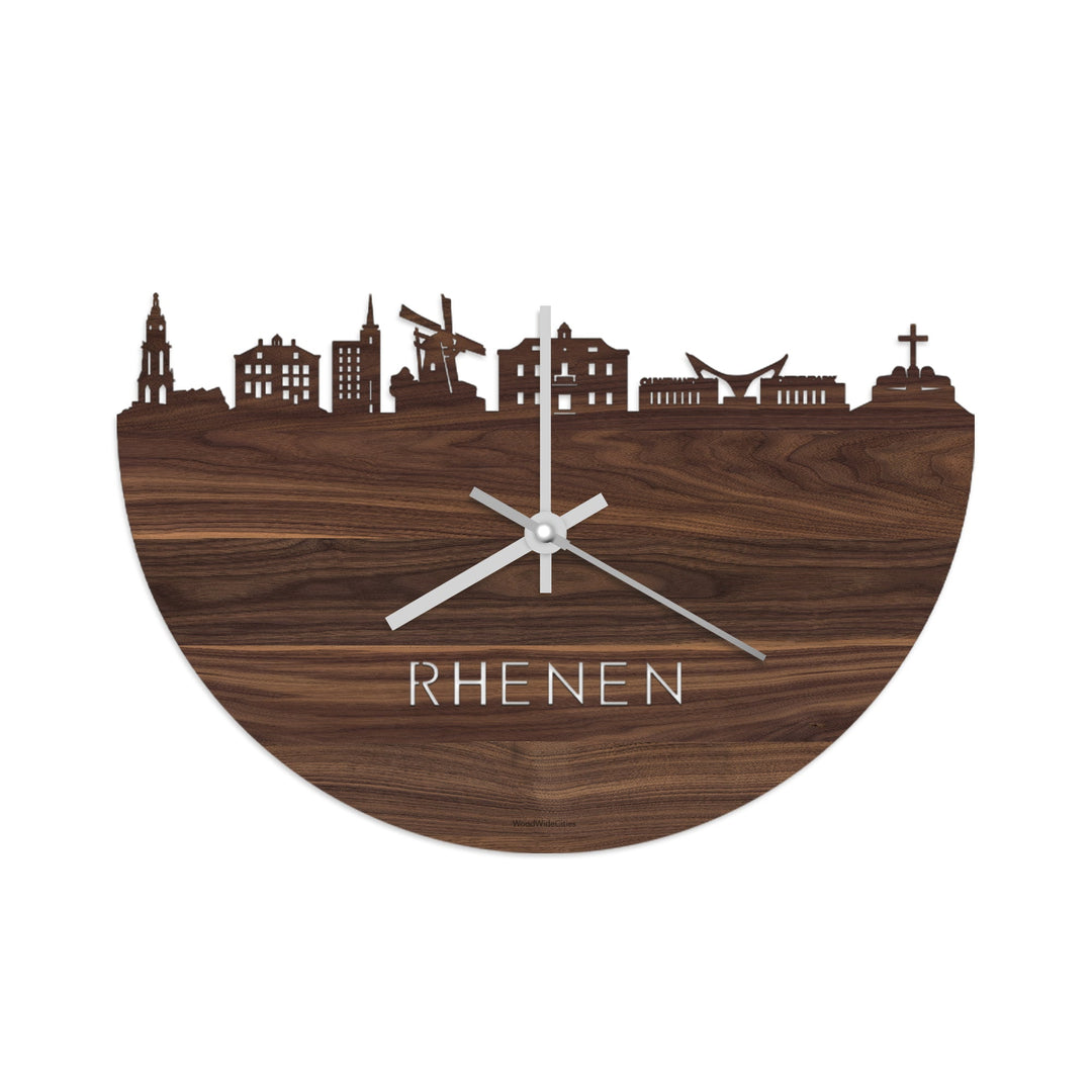 Skyline Klok Rhenen Noten houten cadeau wanddecoratie relatiegeschenk van WoodWideCities
