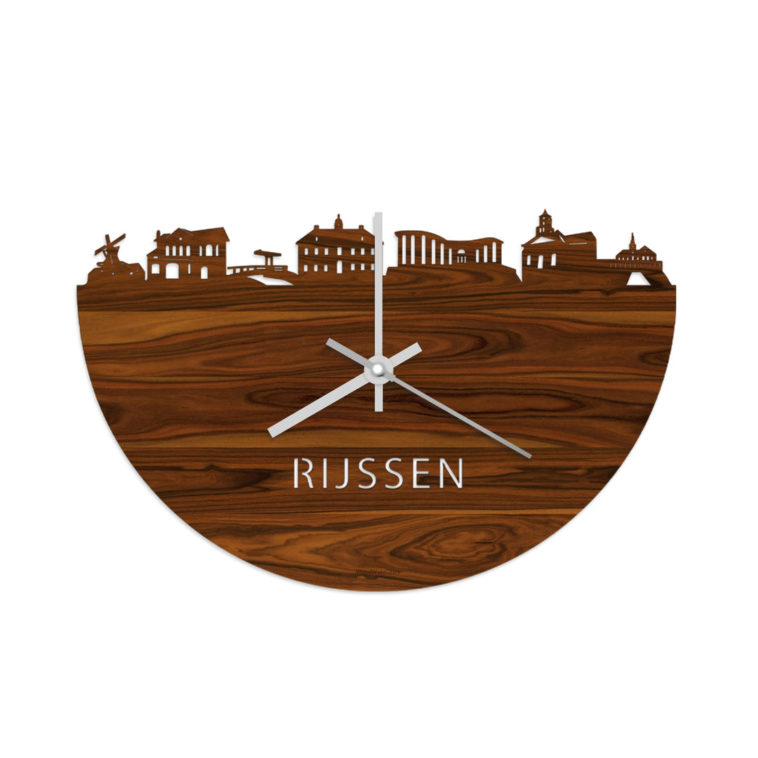 Skyline Klok Rijssen Palissander houten cadeau wanddecoratie relatiegeschenk van WoodWideCities