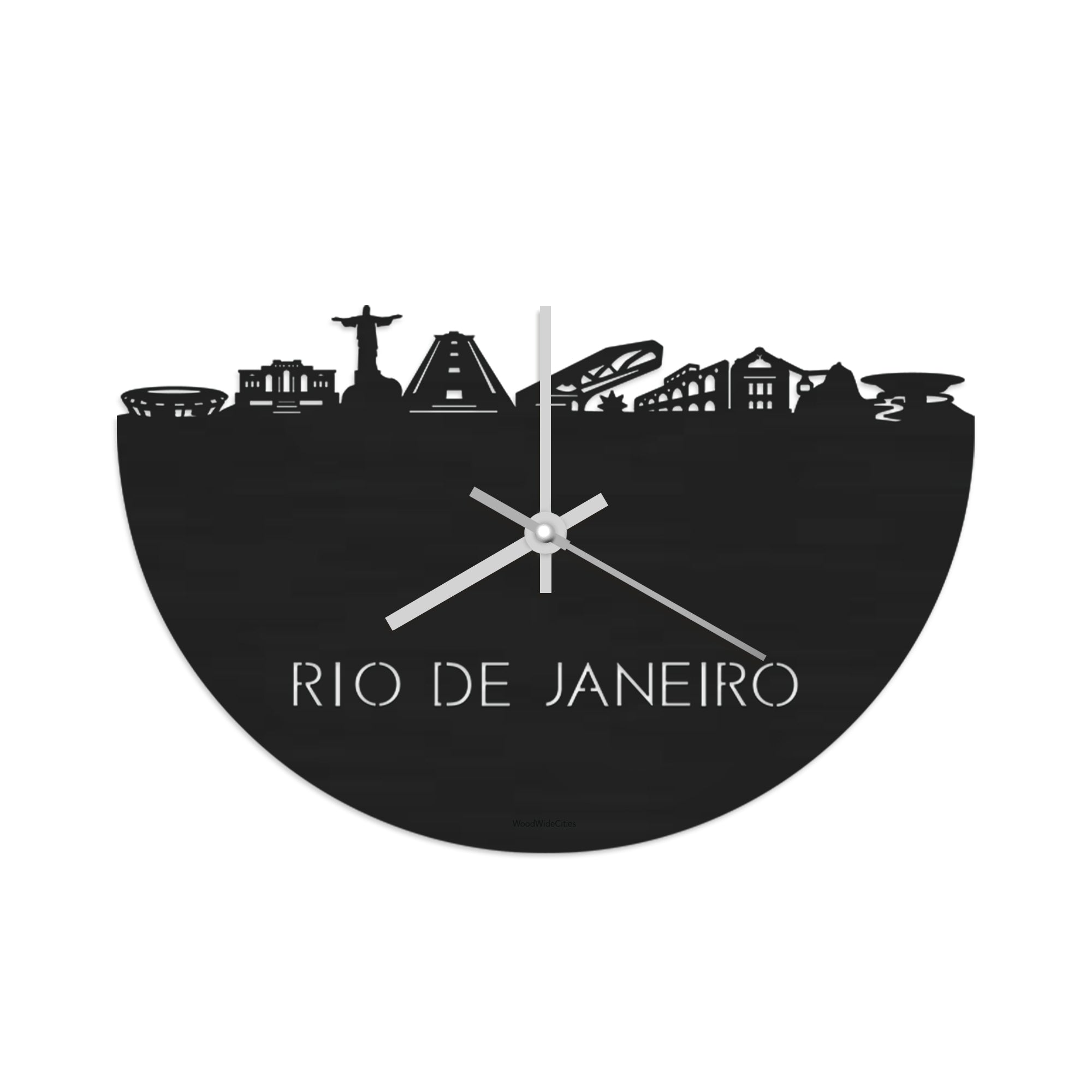 Skyline Klok Rio de Janeiro Black Zwart houten cadeau wanddecoratie relatiegeschenk van WoodWideCities