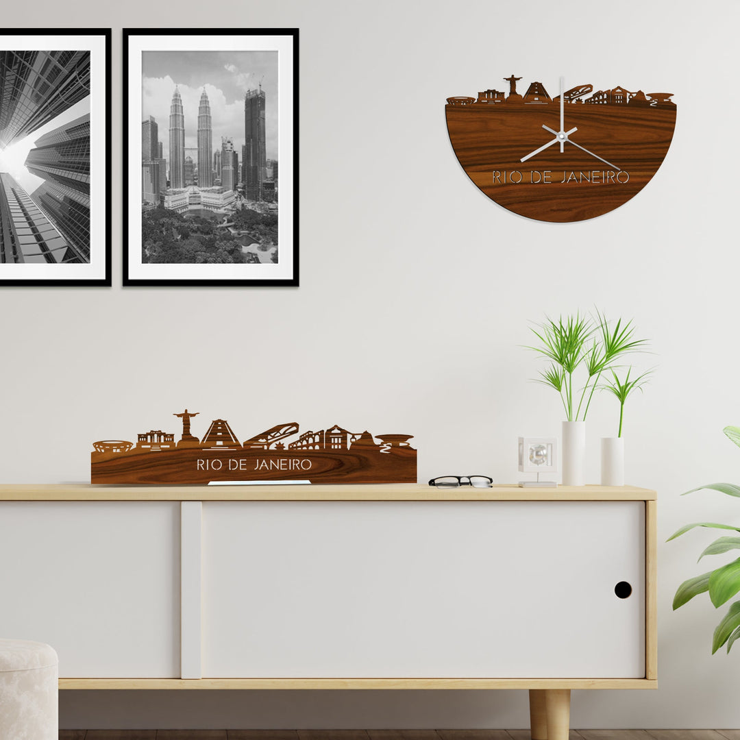 Skyline Klok Rio de Janeiro Palissander houten cadeau wanddecoratie relatiegeschenk van WoodWideCities