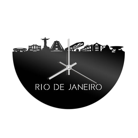 Skyline Klok Rio de Janeiro Zwart glanzend gerecycled kunststof cadeau wanddecoratie relatiegeschenk van WoodWideCities