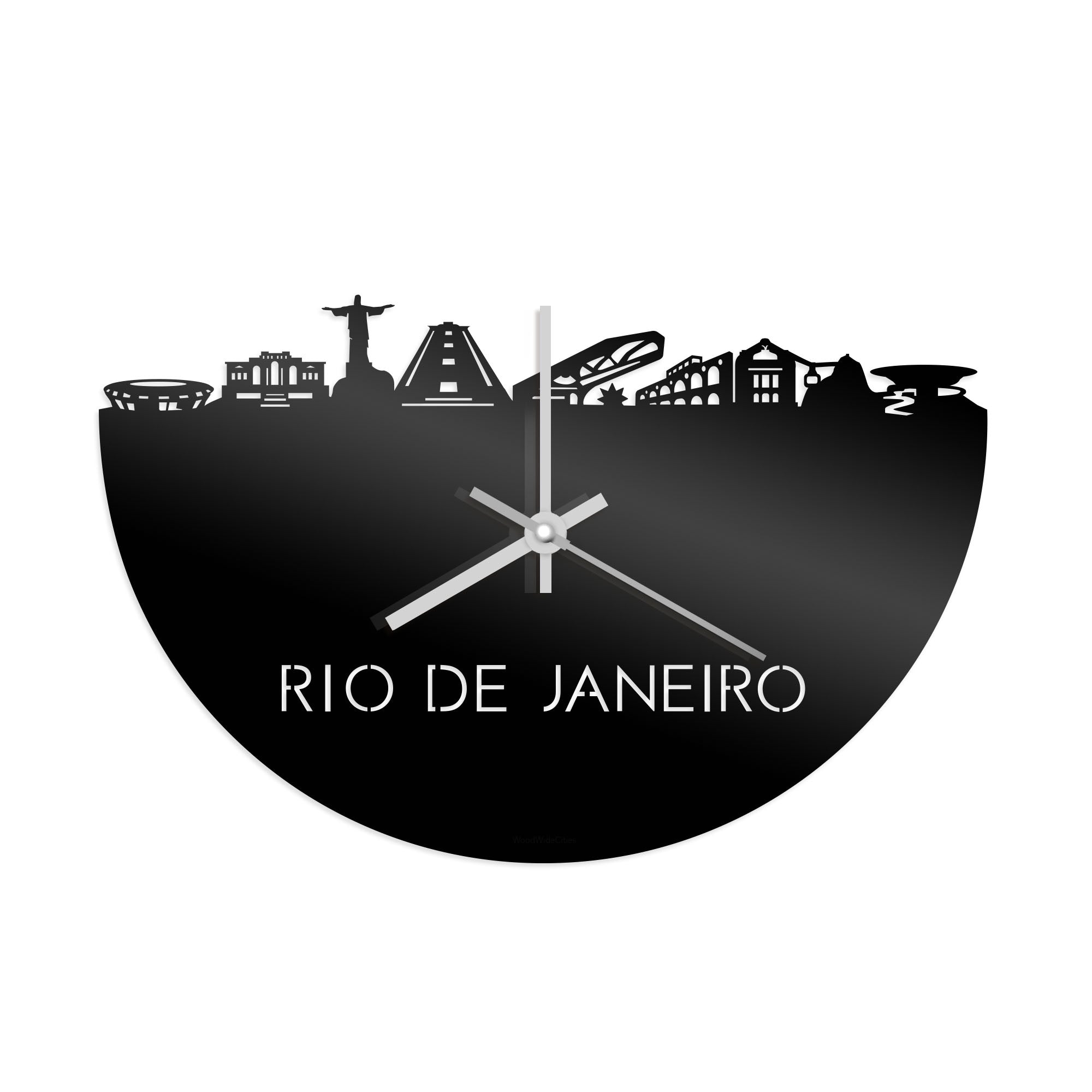 Skyline Klok Rio de Janeiro Zwart glanzend gerecycled kunststof cadeau decoratie relatiegeschenk van WoodWideCities