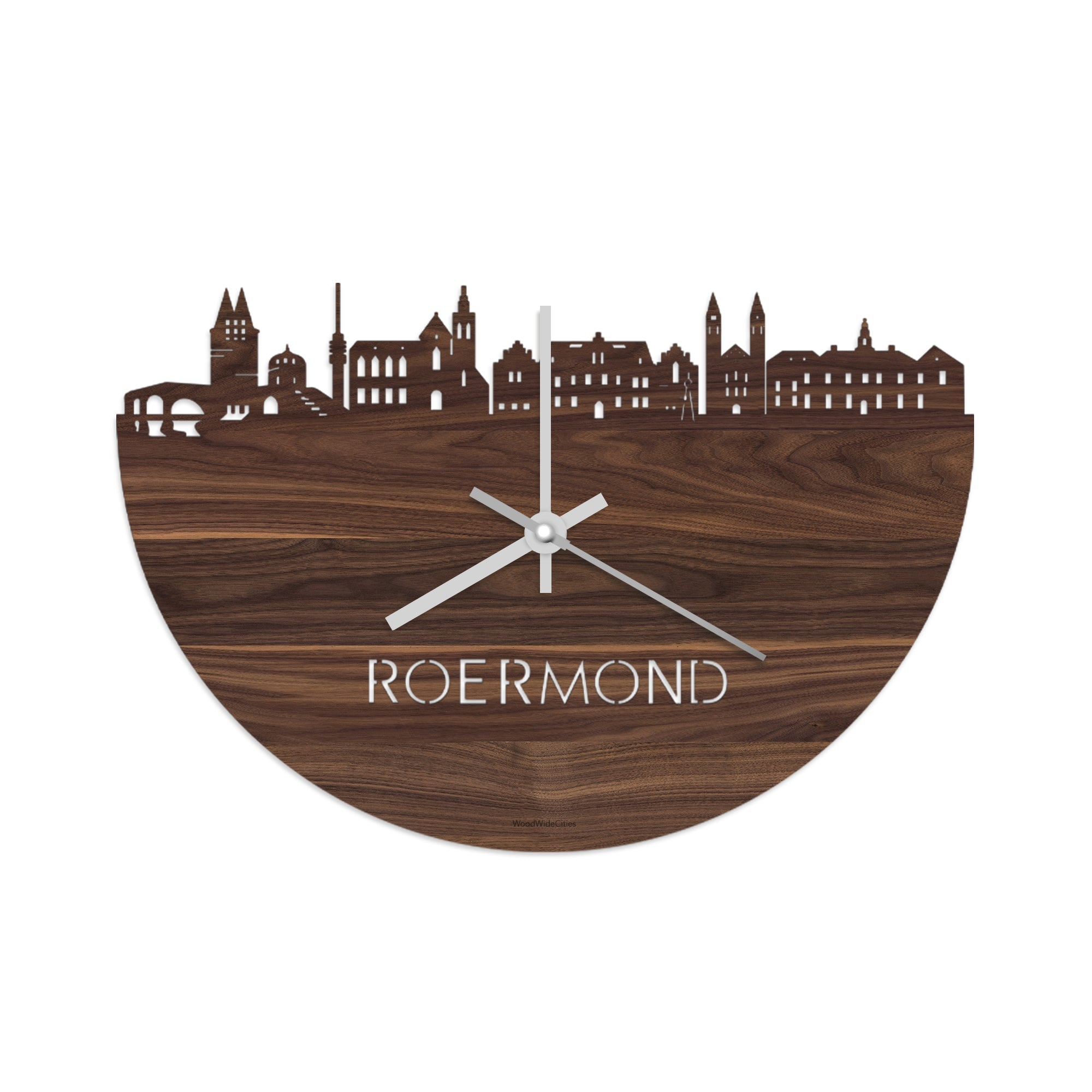 Skyline Klok Roermond Noten houten cadeau decoratie relatiegeschenk van WoodWideCities