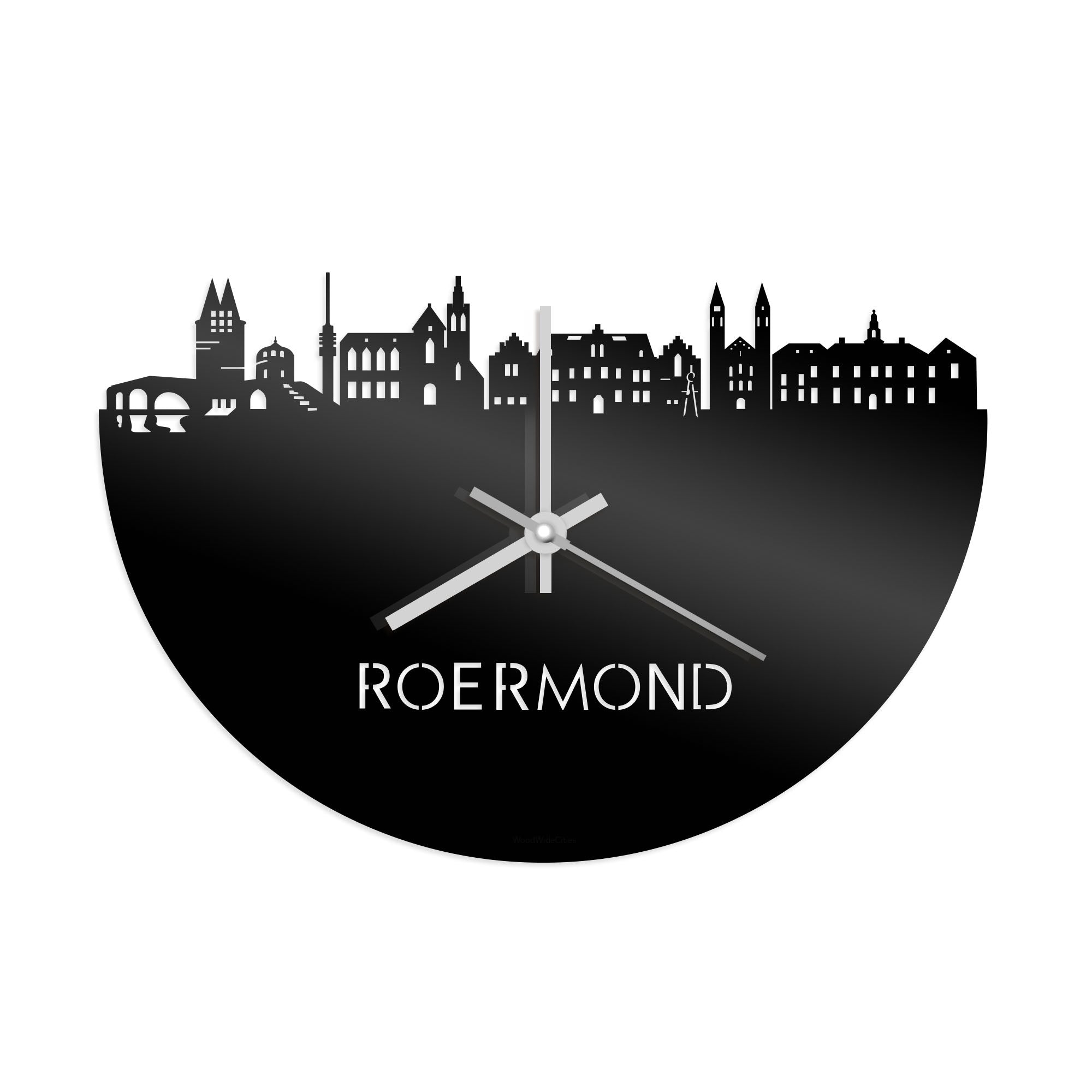 Skyline Klok Roermond Zwart glanzend gerecycled kunststof cadeau decoratie relatiegeschenk van WoodWideCities
