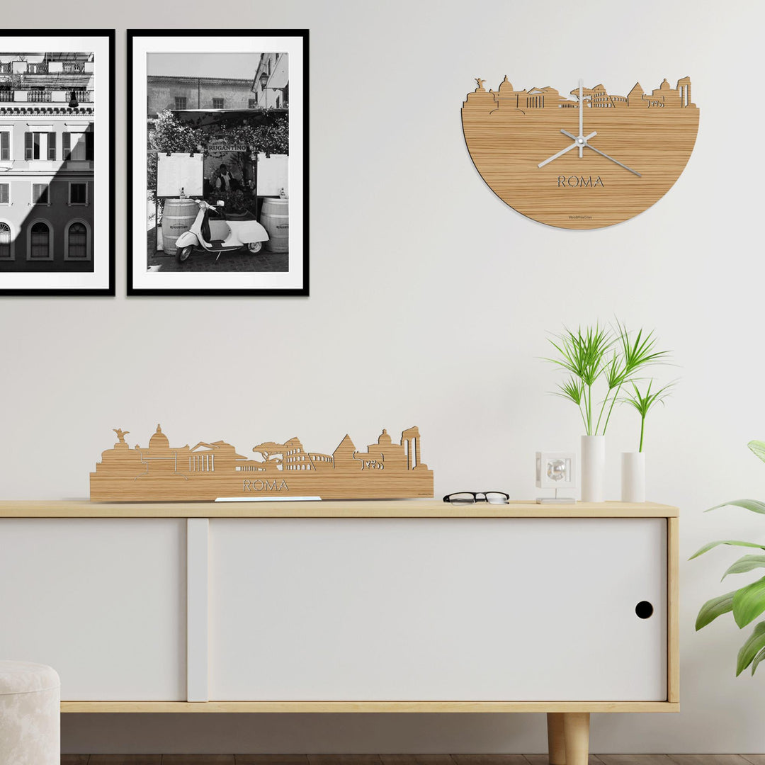 Skyline Klok Rome Bamboe houten cadeau wanddecoratie relatiegeschenk van WoodWideCities