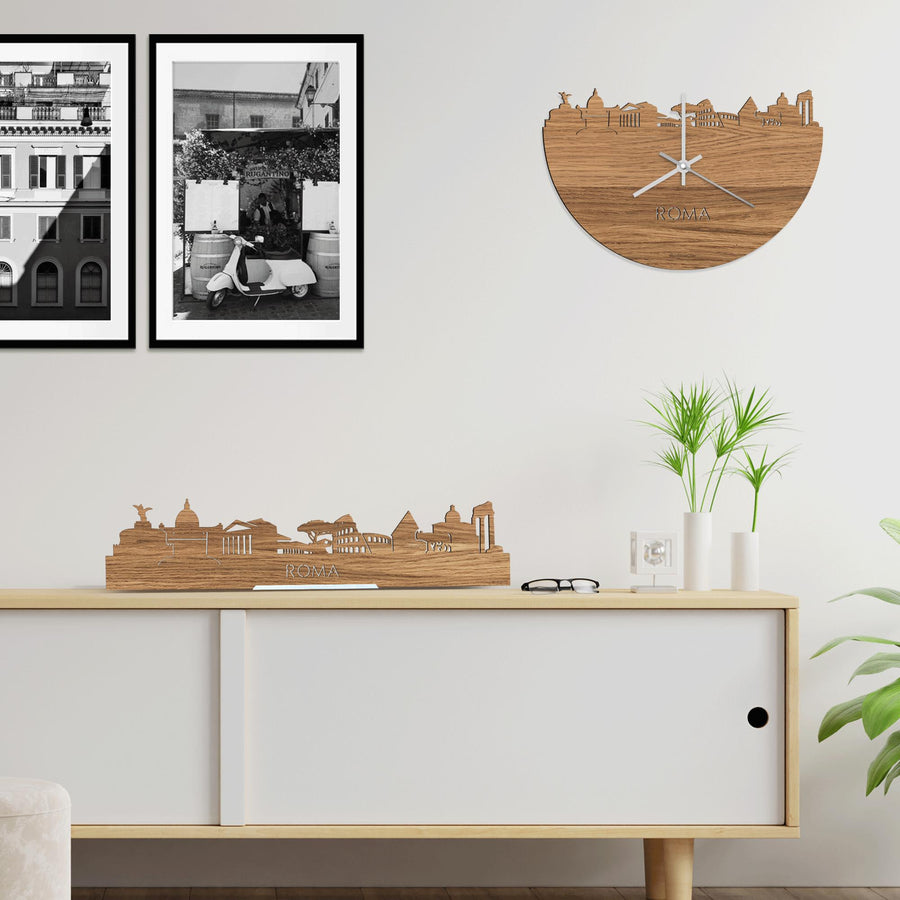 Skyline Klok Rome Eiken houten cadeau wanddecoratie relatiegeschenk van WoodWideCities
