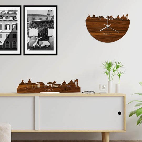 Skyline Klok Rome Palissander houten cadeau wanddecoratie relatiegeschenk van WoodWideCities