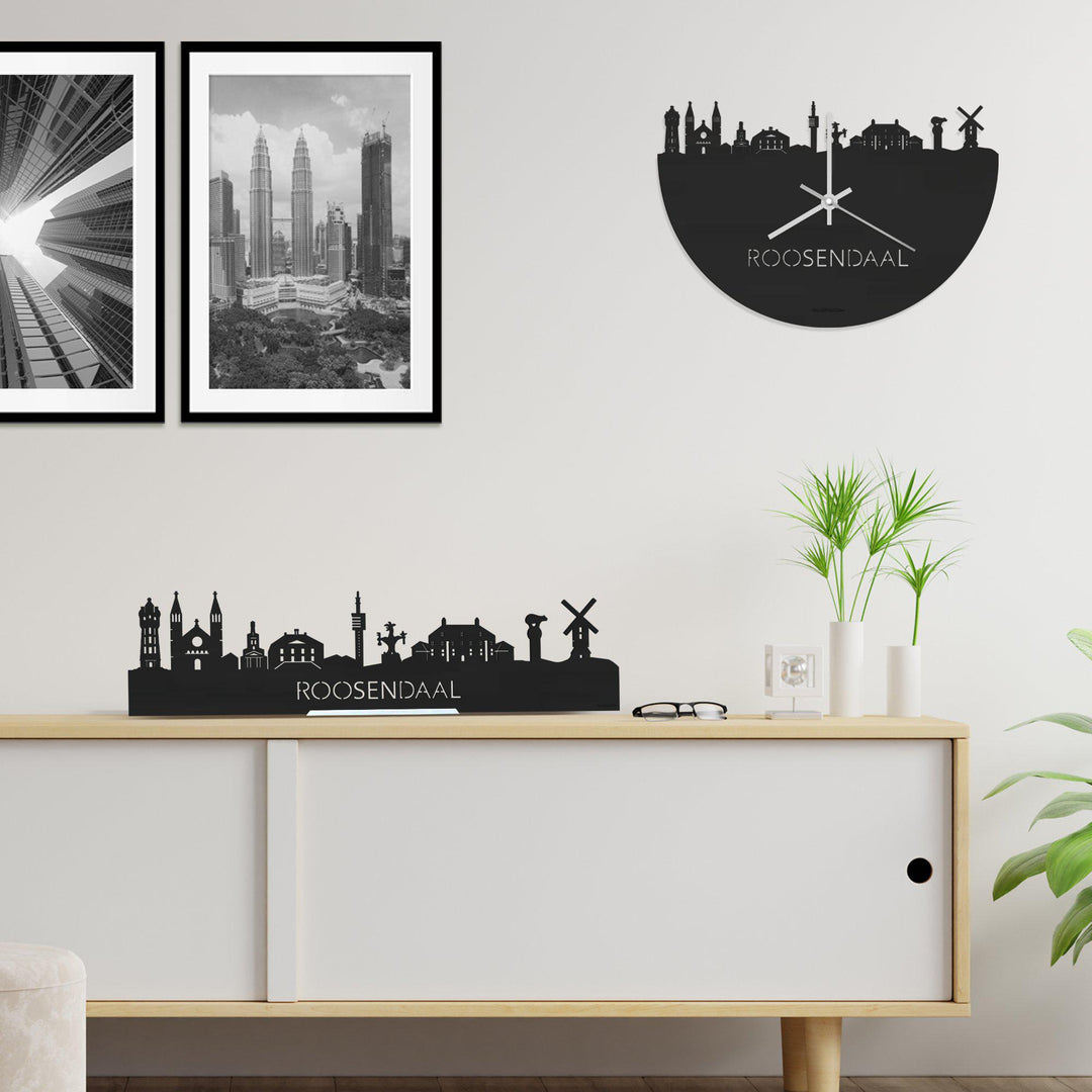 Skyline Klok Roosendaal Black houten cadeau wanddecoratie relatiegeschenk van WoodWideCities
