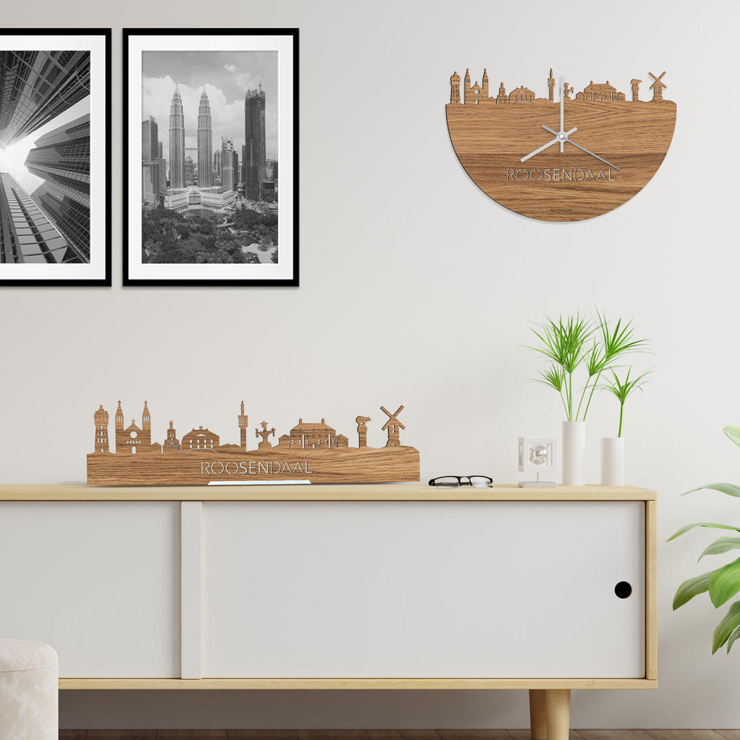 Skyline Klok Roosendaal Eiken houten cadeau wanddecoratie relatiegeschenk van WoodWideCities