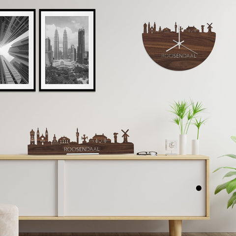 Skyline Klok Roosendaal Noten houten cadeau wanddecoratie relatiegeschenk van WoodWideCities