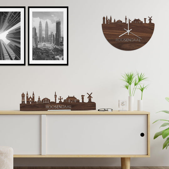 Skyline Klok Roosendaal Noten houten cadeau wanddecoratie relatiegeschenk van WoodWideCities