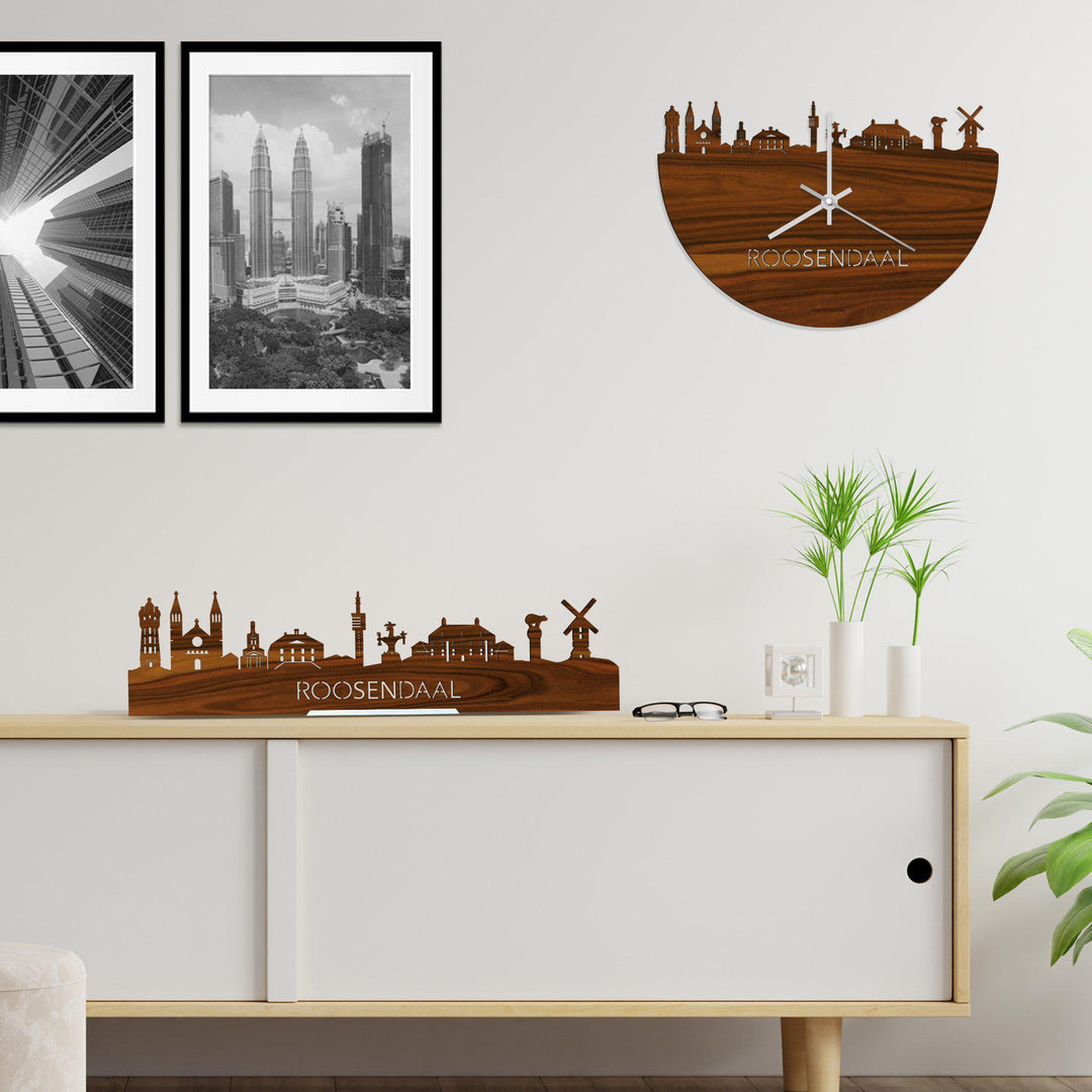 Skyline Klok Roosendaal Palissander houten cadeau wanddecoratie relatiegeschenk van WoodWideCities