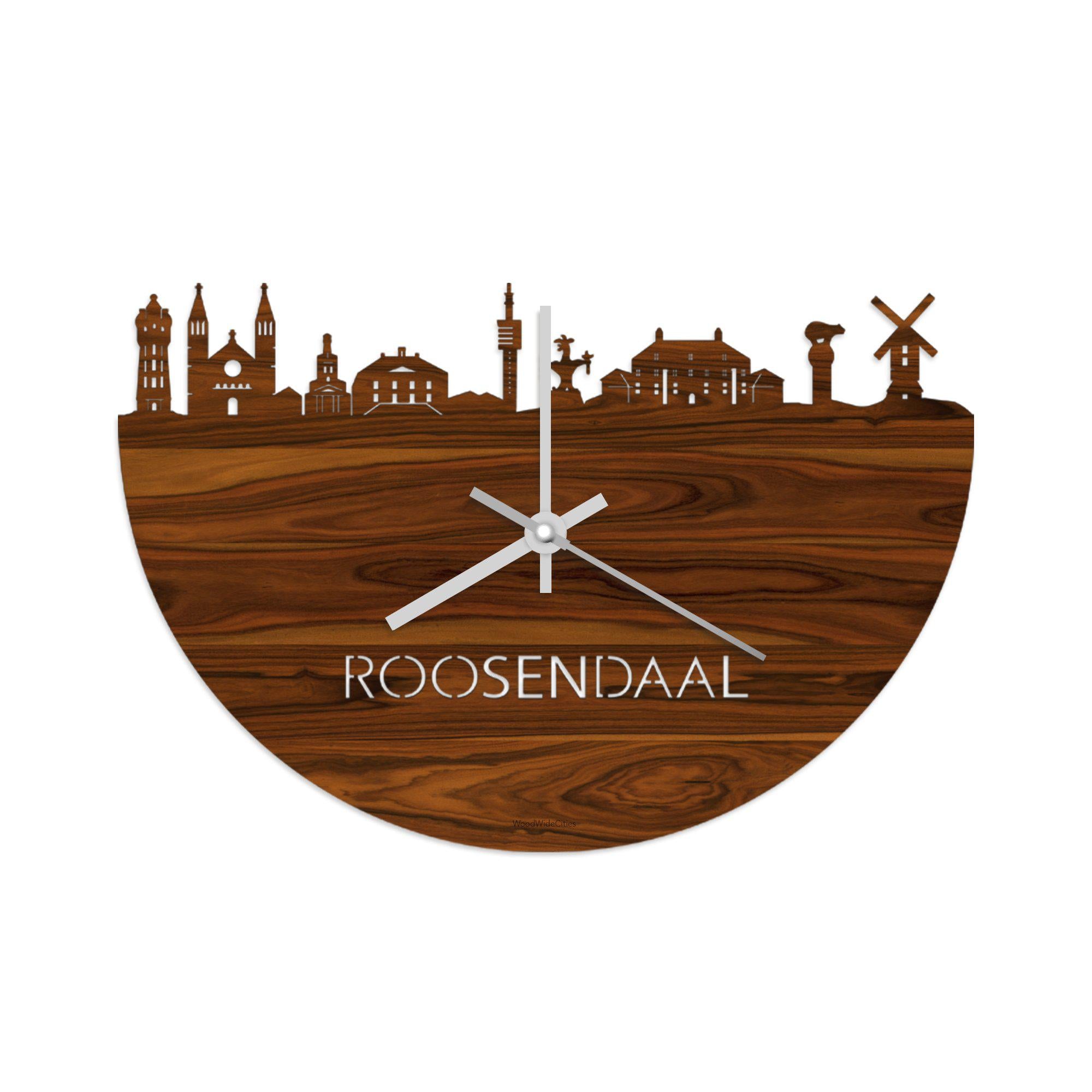 Skyline Klok Roosendaal Palissander houten cadeau wanddecoratie relatiegeschenk van WoodWideCities