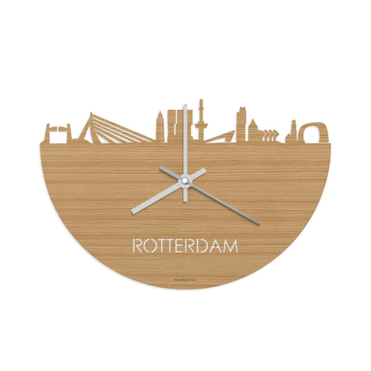 Skyline Klok Rotterdam Bamboe Bamboe  houten cadeau wanddecoratie relatiegeschenk van WoodWideCities