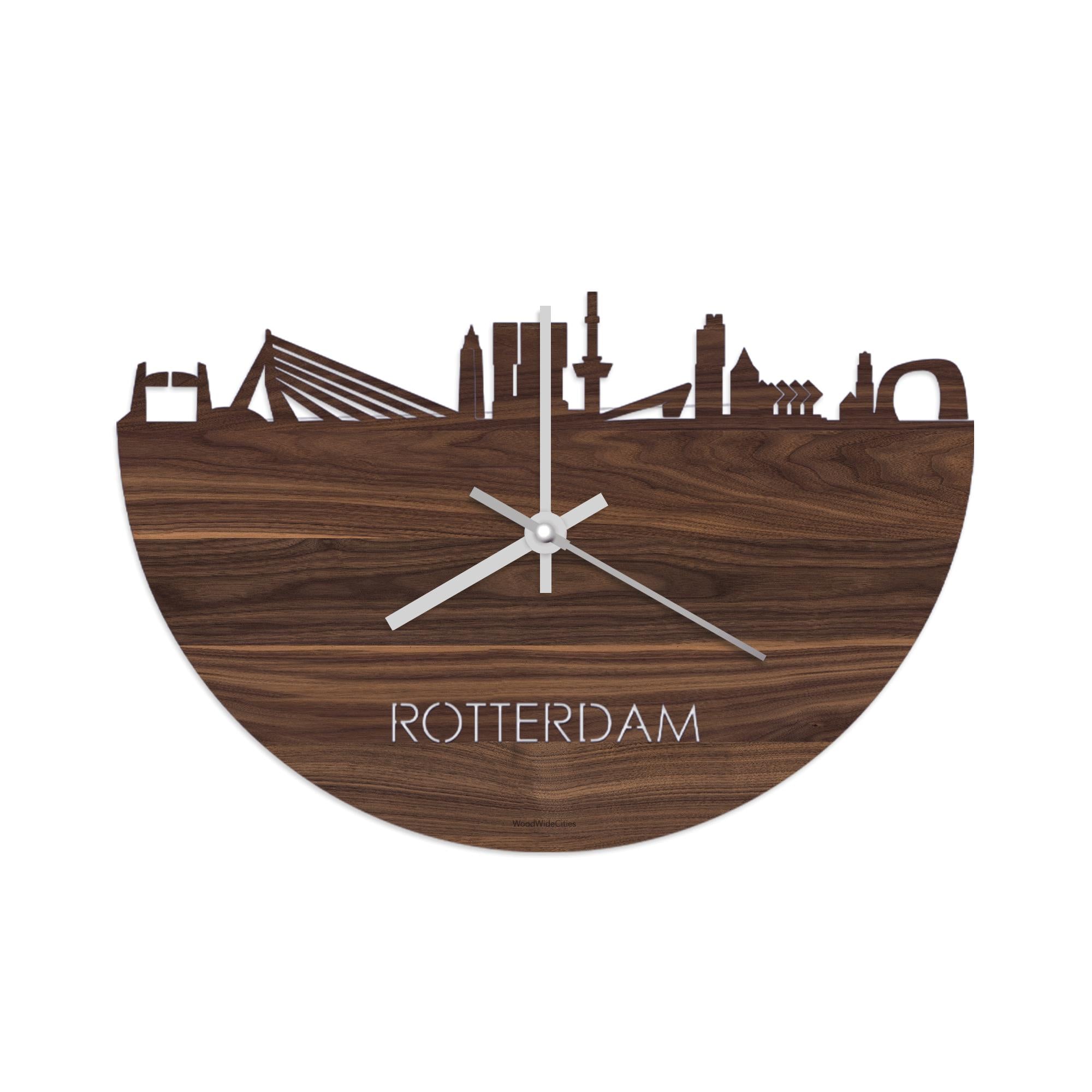 Skyline Klok Rotterdam Noten houten cadeau decoratie relatiegeschenk van WoodWideCities