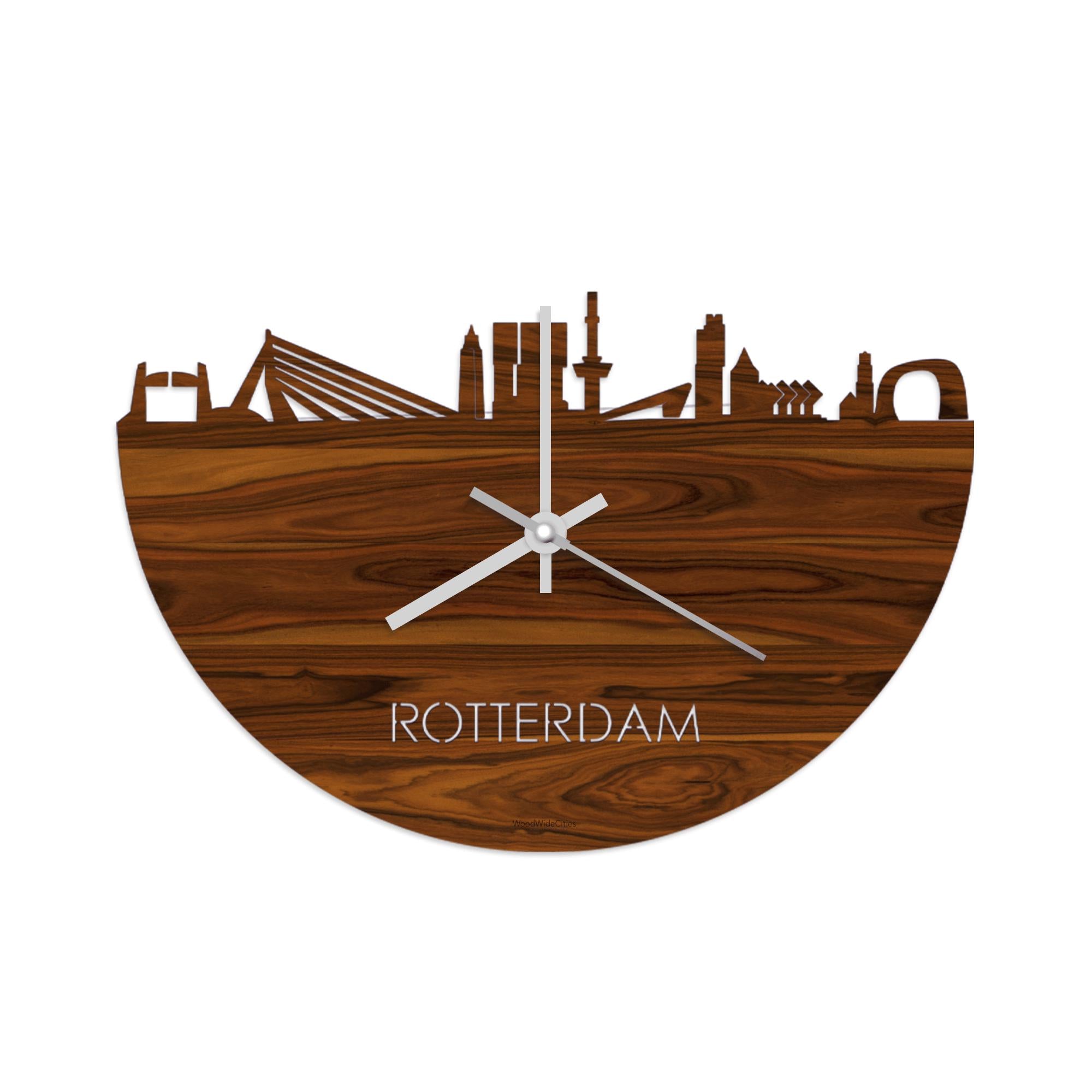Skyline Klok Rotterdam Palissander houten cadeau wanddecoratie relatiegeschenk van WoodWideCities