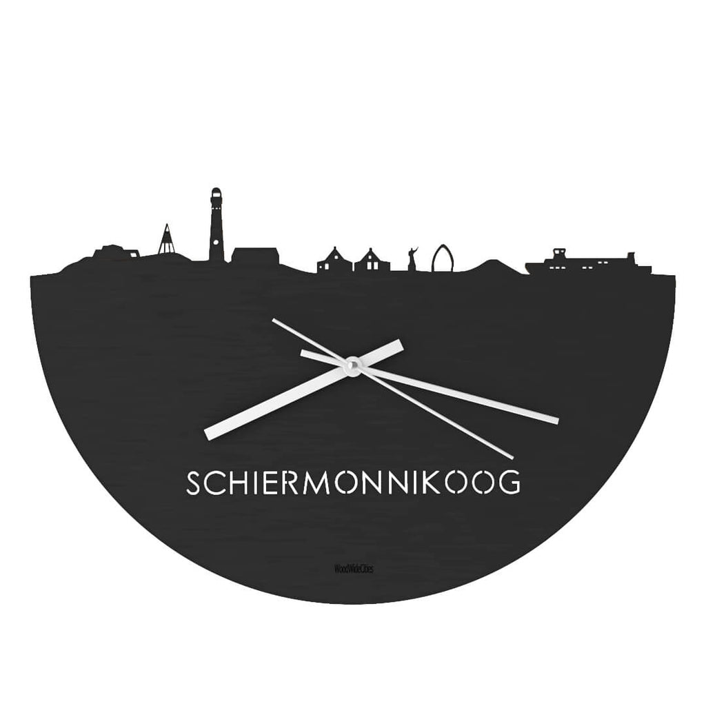 Skyline Klok Schiermonnikoog Black Zwart houten cadeau decoratie relatiegeschenk van WoodWideCities
