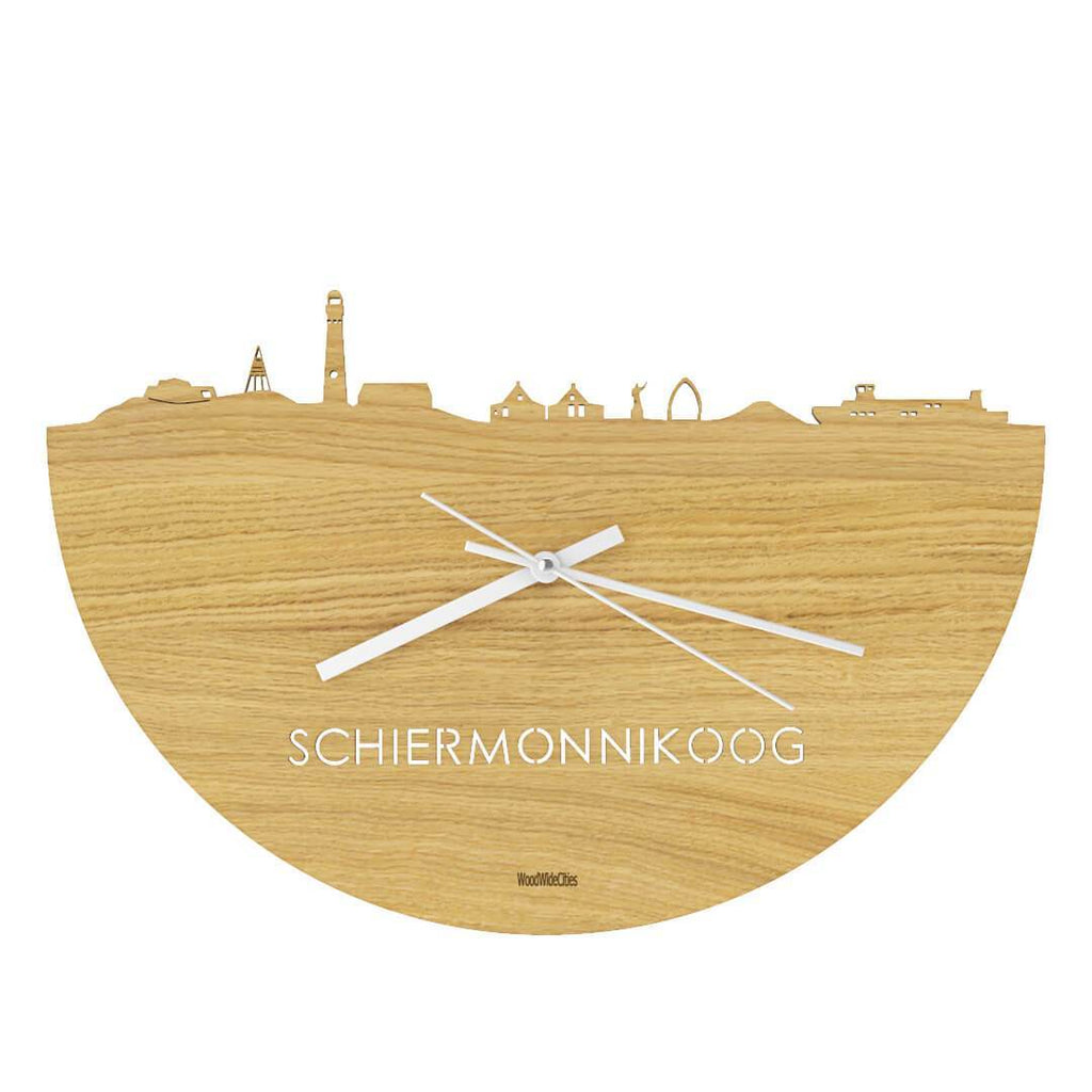 Skyline Klok Schiermonnikoog Eiken Eiken houten cadeau wanddecoratie relatiegeschenk van WoodWideCities