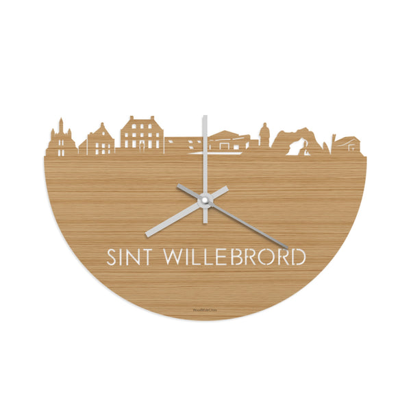 Skyline Klok Sint Willebrord Bamboe houten cadeau wanddecoratie relatiegeschenk van WoodWideCities