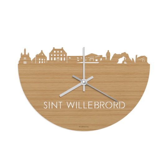 Skyline Klok Sint Willebrord Bamboe houten cadeau wanddecoratie relatiegeschenk van WoodWideCities