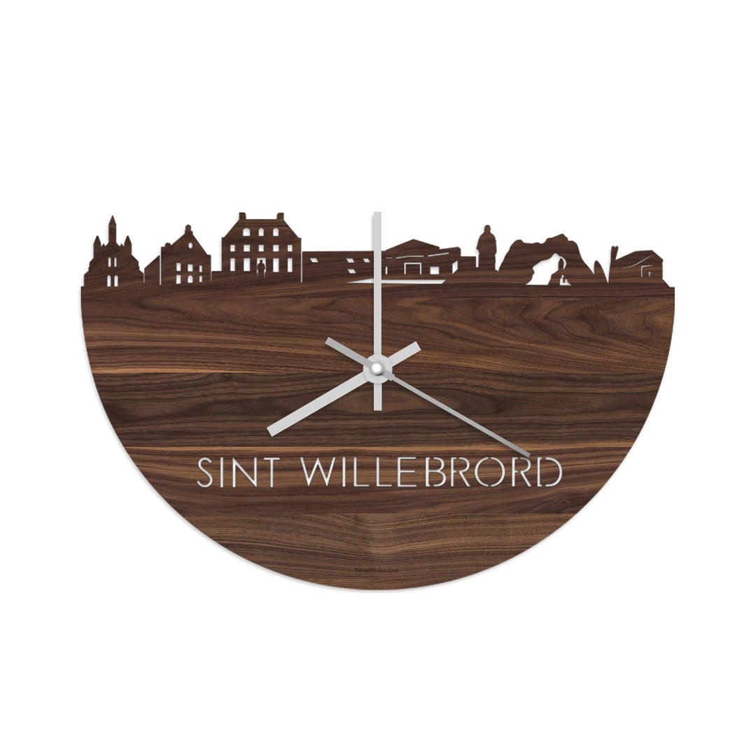 Skyline Klok Sint Willebrord Noten houten cadeau wanddecoratie relatiegeschenk van WoodWideCities