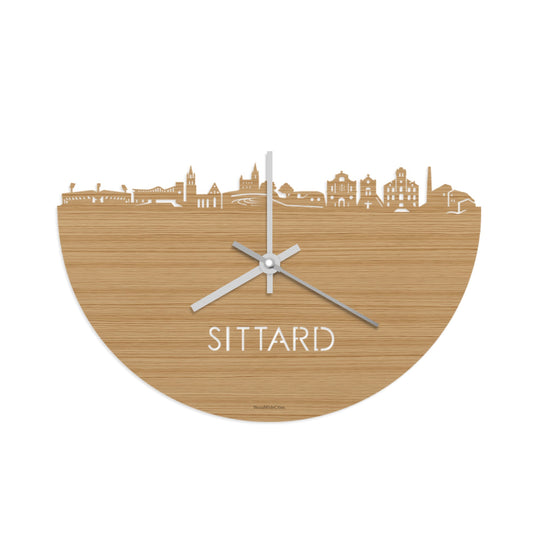 Skyline Klok Sittard Bamboe houten cadeau wanddecoratie relatiegeschenk van WoodWideCities