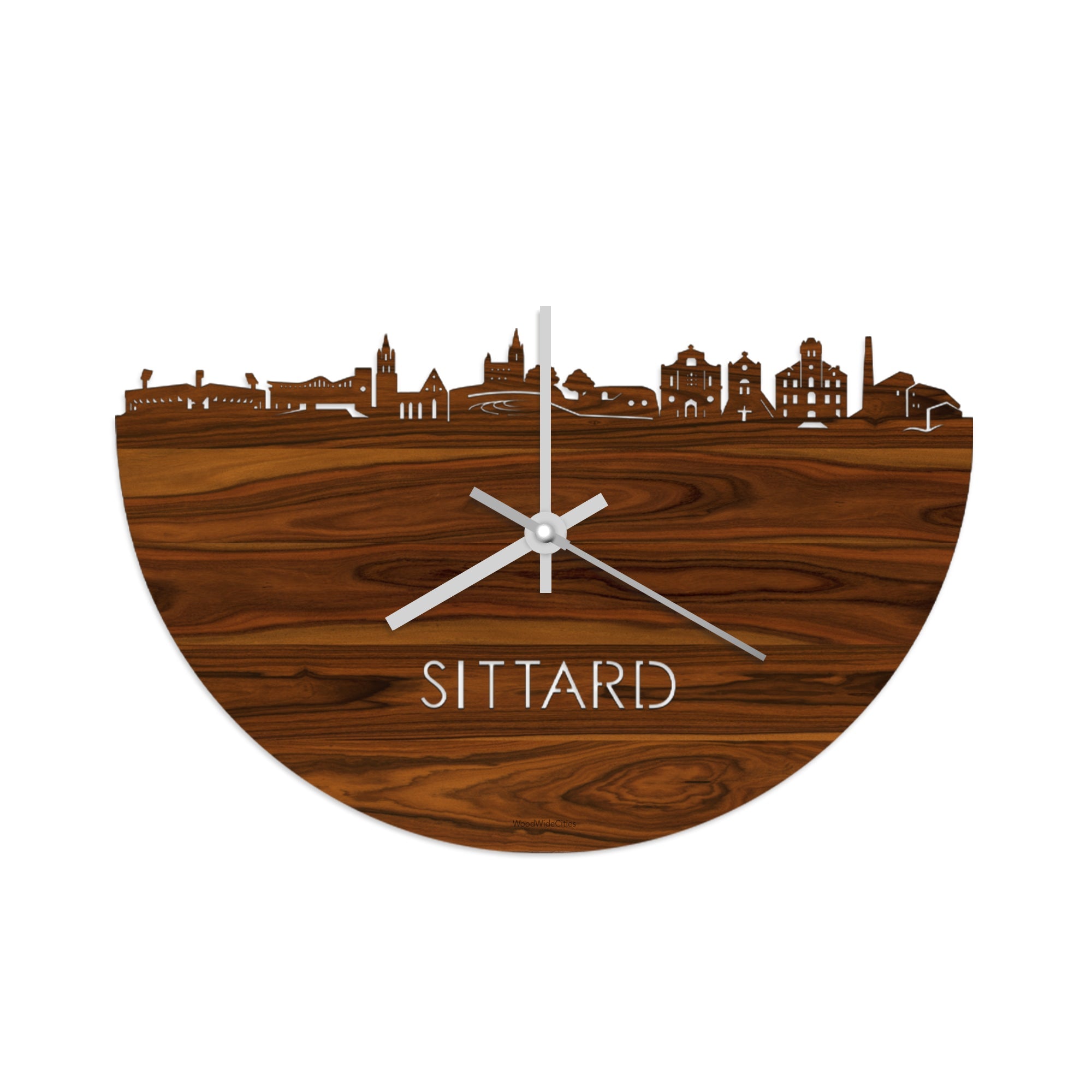 Skyline Klok Sittard Palissander houten cadeau wanddecoratie relatiegeschenk van WoodWideCities