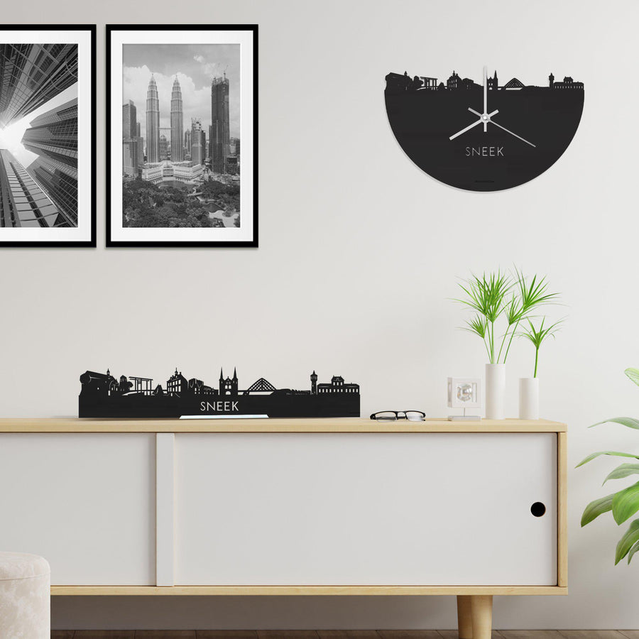 Skyline Klok Sneek Black houten cadeau wanddecoratie relatiegeschenk van WoodWideCities