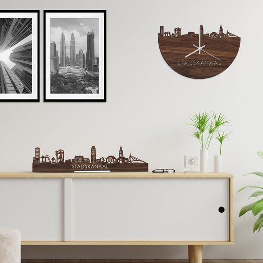 Skyline Klok Stadskanaal Noten houten cadeau wanddecoratie relatiegeschenk van WoodWideCities
