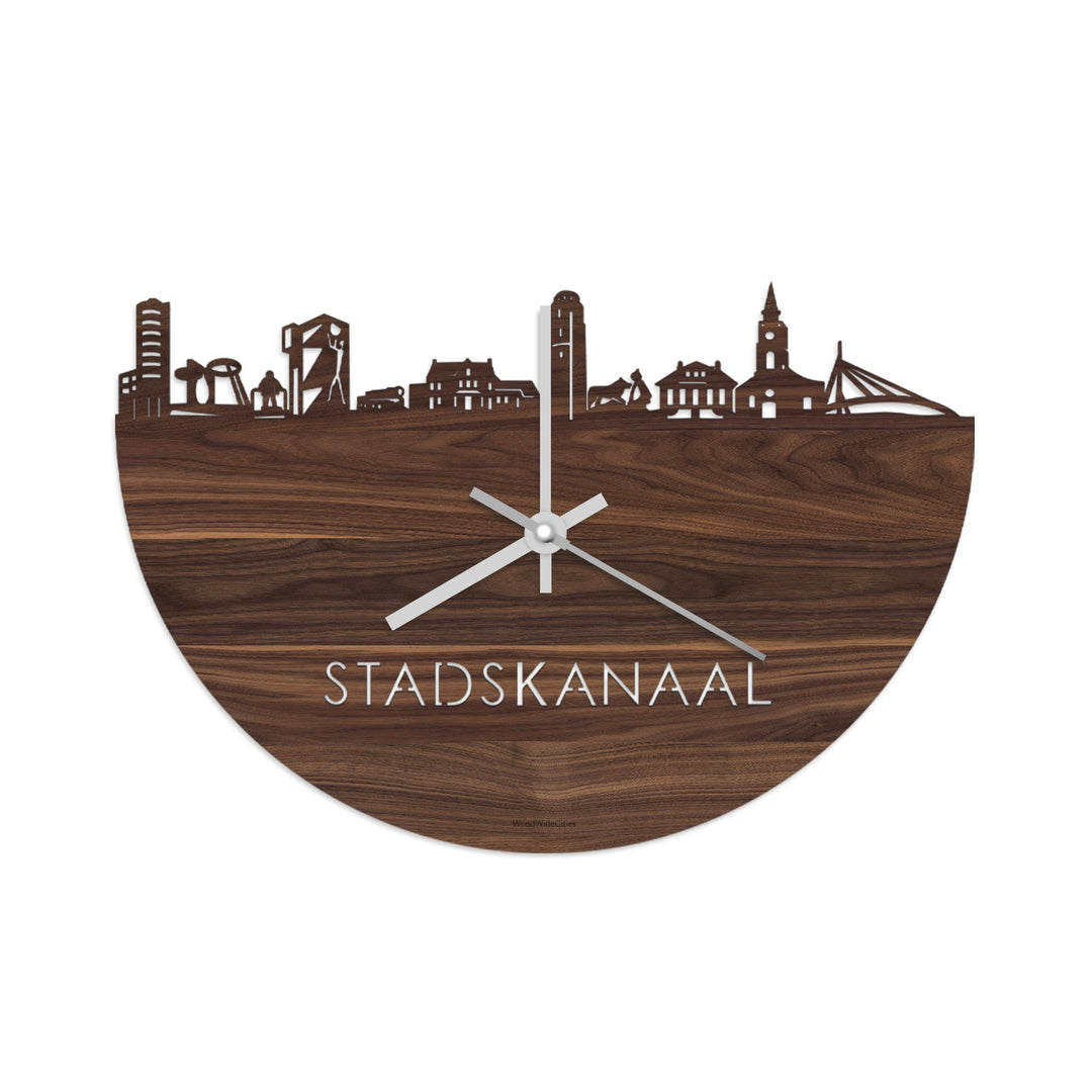 Skyline Klok Stadskanaal Noten houten cadeau wanddecoratie relatiegeschenk van WoodWideCities