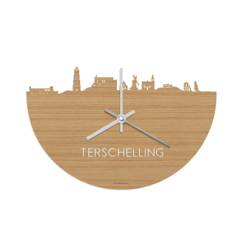 Skyline Klok Terschelling Bamboe Bamboe  houten cadeau wanddecoratie relatiegeschenk van WoodWideCities