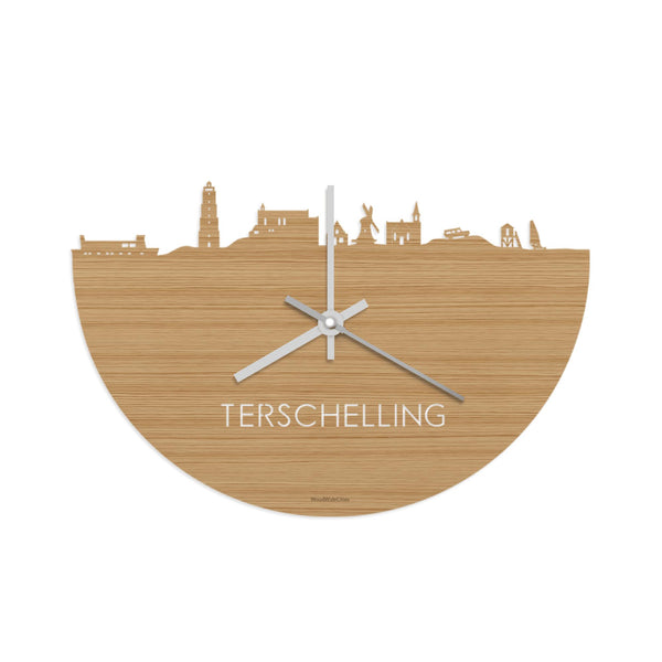 Skyline Klok Terschelling Bamboe Bamboe  houten cadeau wanddecoratie relatiegeschenk van WoodWideCities