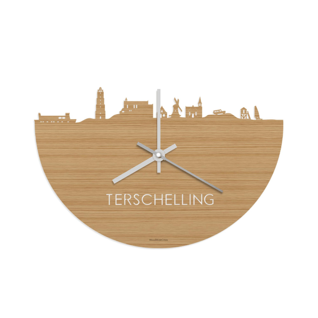 Skyline Klok Terschelling Bamboe Bamboe  houten cadeau wanddecoratie relatiegeschenk van WoodWideCities
