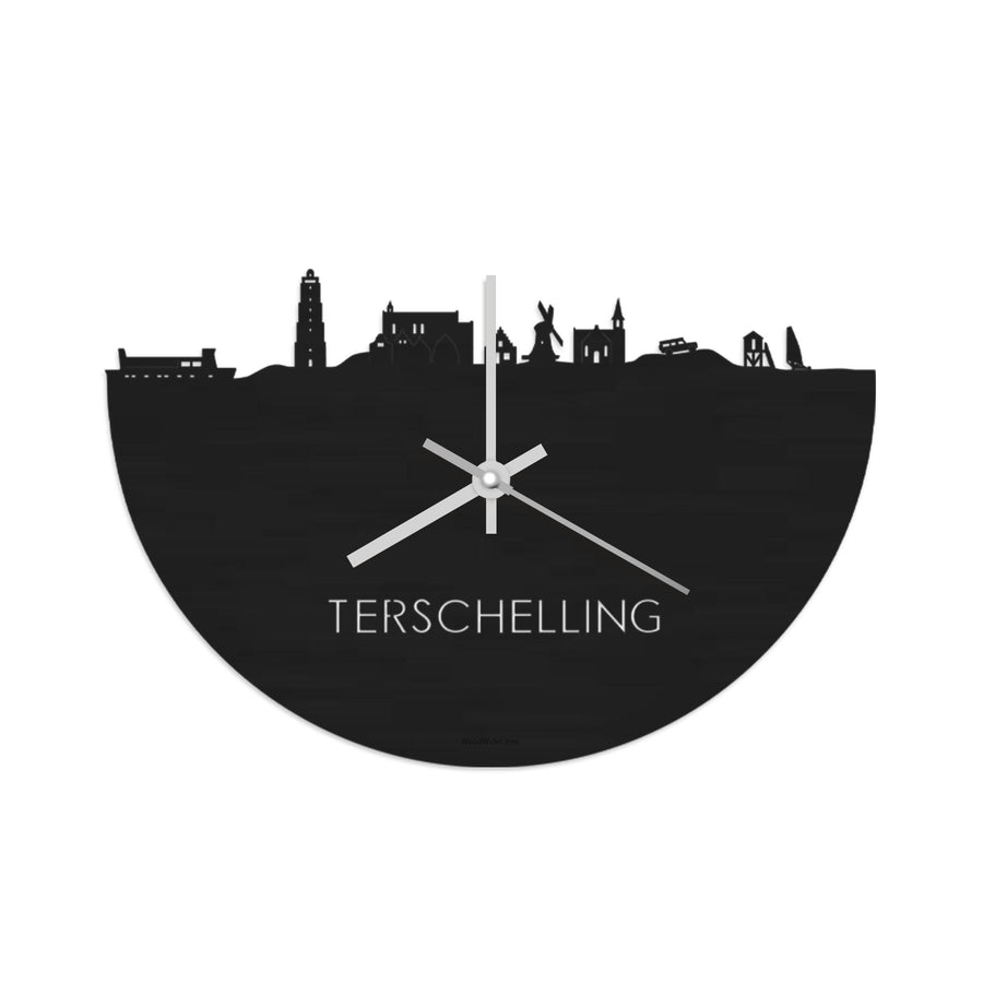 Skyline Klok Terschelling Black houten cadeau wanddecoratie relatiegeschenk van WoodWideCities