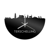 Skyline Klok Terschelling Zwart glanzend gerecycled kunststof cadeau wanddecoratie relatiegeschenk van WoodWideCities