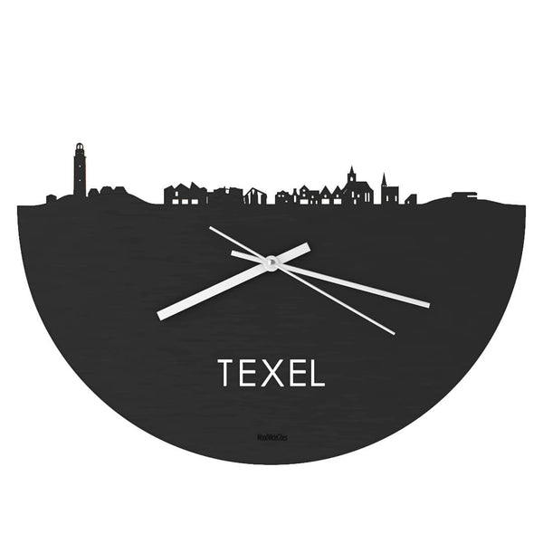 Skyline Klok Texel Black Zwart houten cadeau wanddecoratie relatiegeschenk van WoodWideCities
