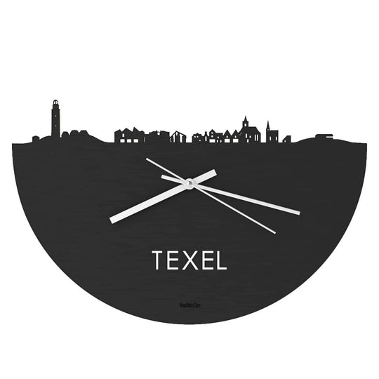 Skyline Klok Texel Black Zwart houten cadeau wanddecoratie relatiegeschenk van WoodWideCities