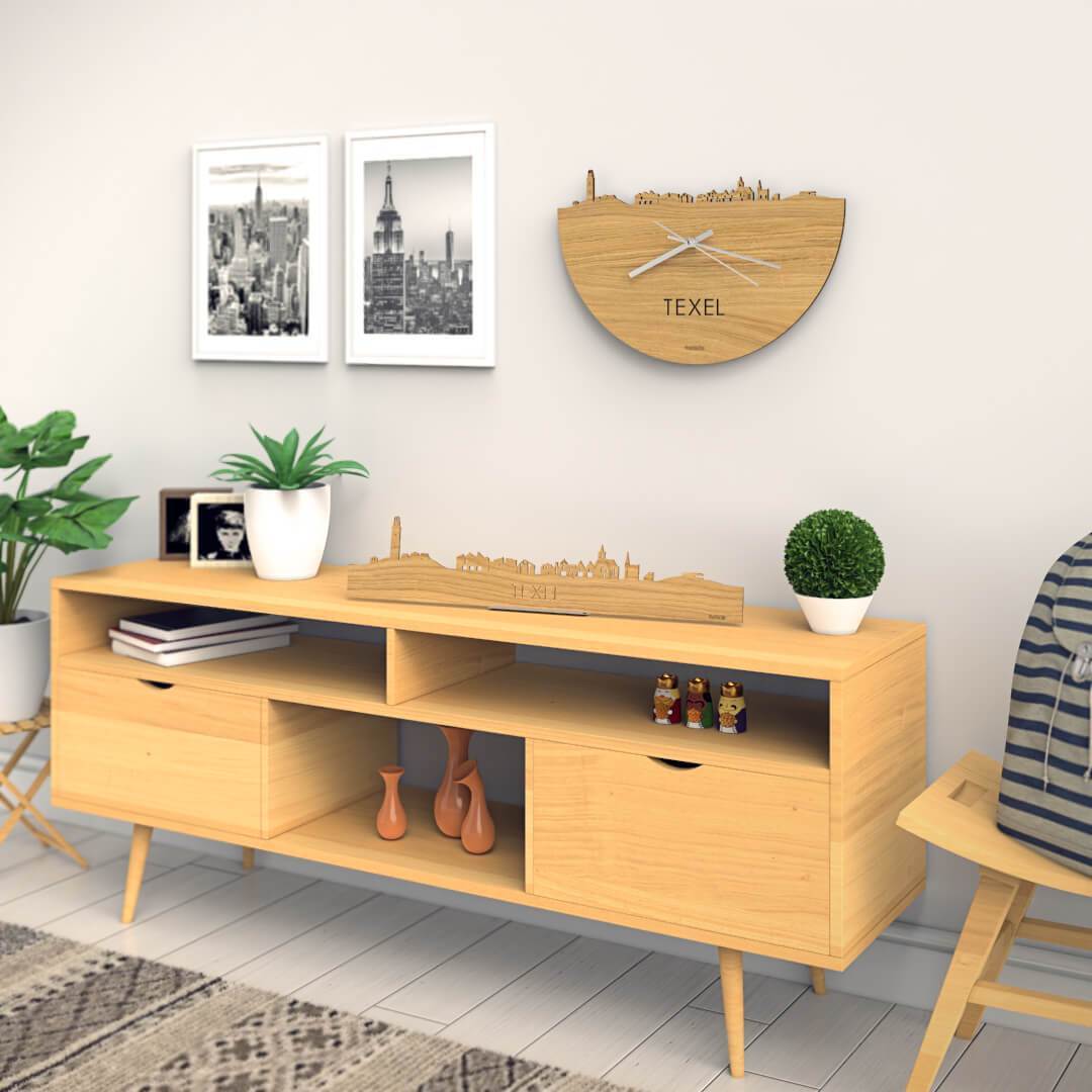 Skyline Klok Texel Eiken Eiken houten cadeau wanddecoratie relatiegeschenk van WoodWideCities