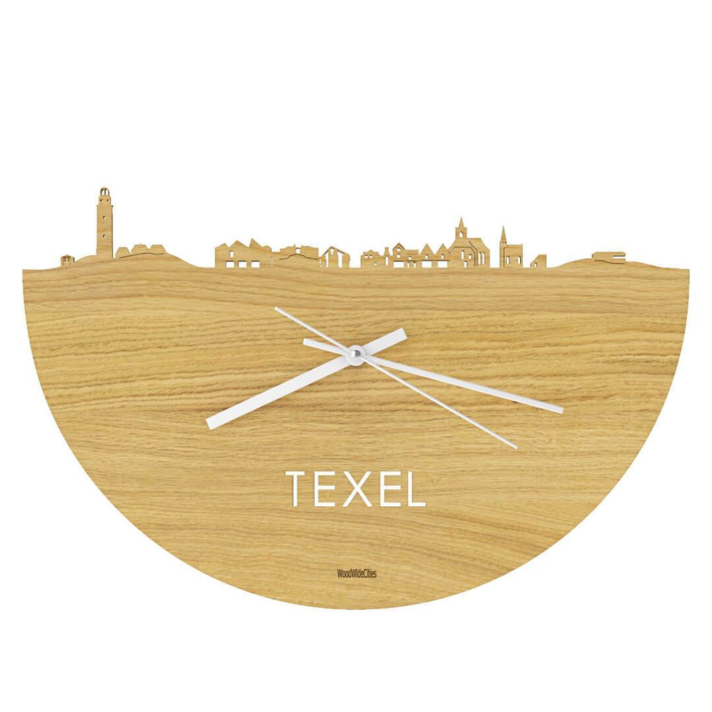 Skyline Klok Texel Eiken Eiken houten cadeau wanddecoratie relatiegeschenk van WoodWideCities