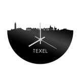 Skyline Klok Texel Zwart glanzend gerecycled kunststof cadeau wanddecoratie relatiegeschenk van WoodWideCities