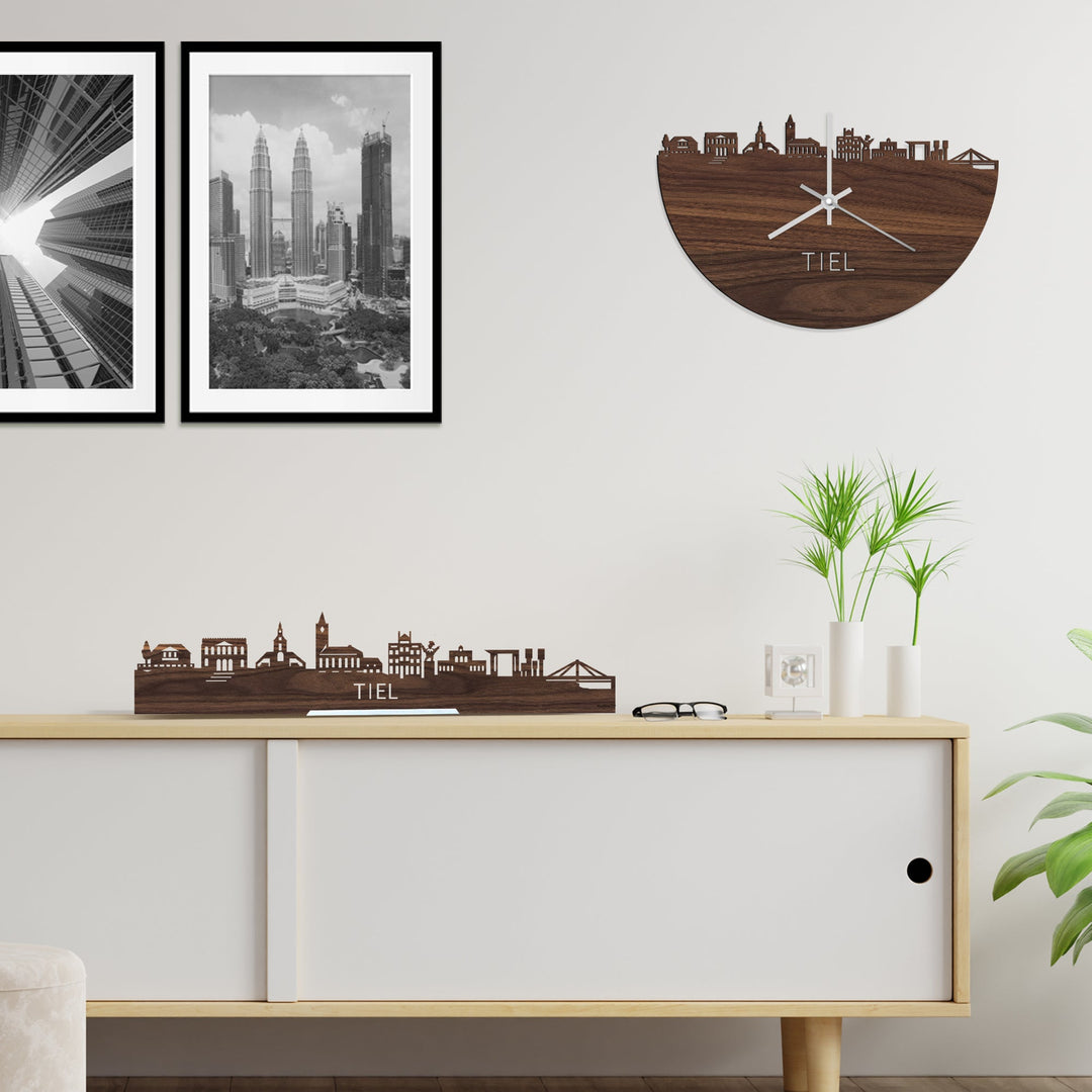 Skyline Klok Tiel Noten houten cadeau wanddecoratie relatiegeschenk van WoodWideCities